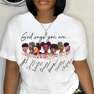 “God Says You Are” Floral Afro Queens Scripture Graphic Tee